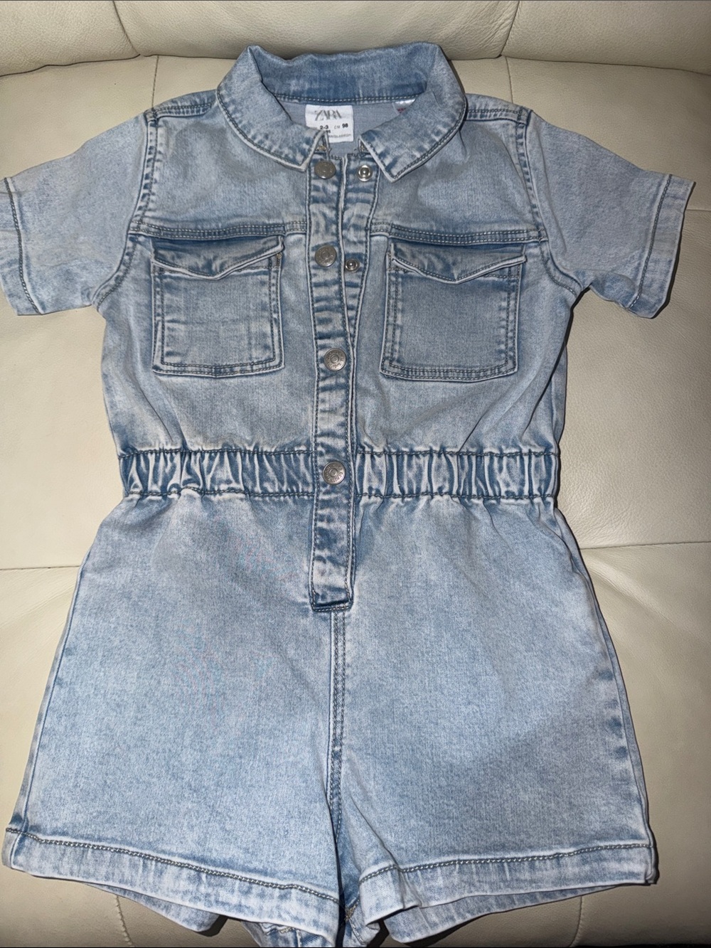 Zara Light Wash Denim Short Romper
